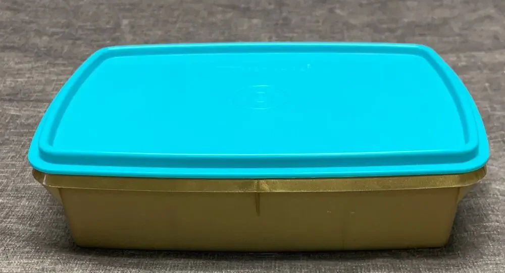 Tupperware Stow-n-Glo Craft Storage Bin Aqua Top Gold Bottom 769 Top 767 Bottom